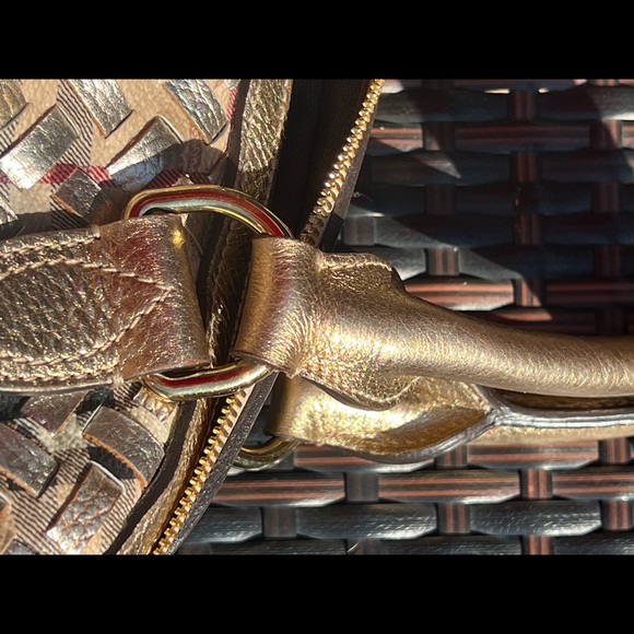 *AUTHENTIC BURBERRY* Gold/Beige Haymarket Check PVC and Leather Thornley Satchel - Picture 11 of 15